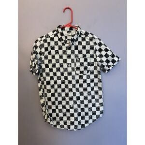 Abercrombie & Fitch kids black + white checkered button-up shirt kid size 13-14